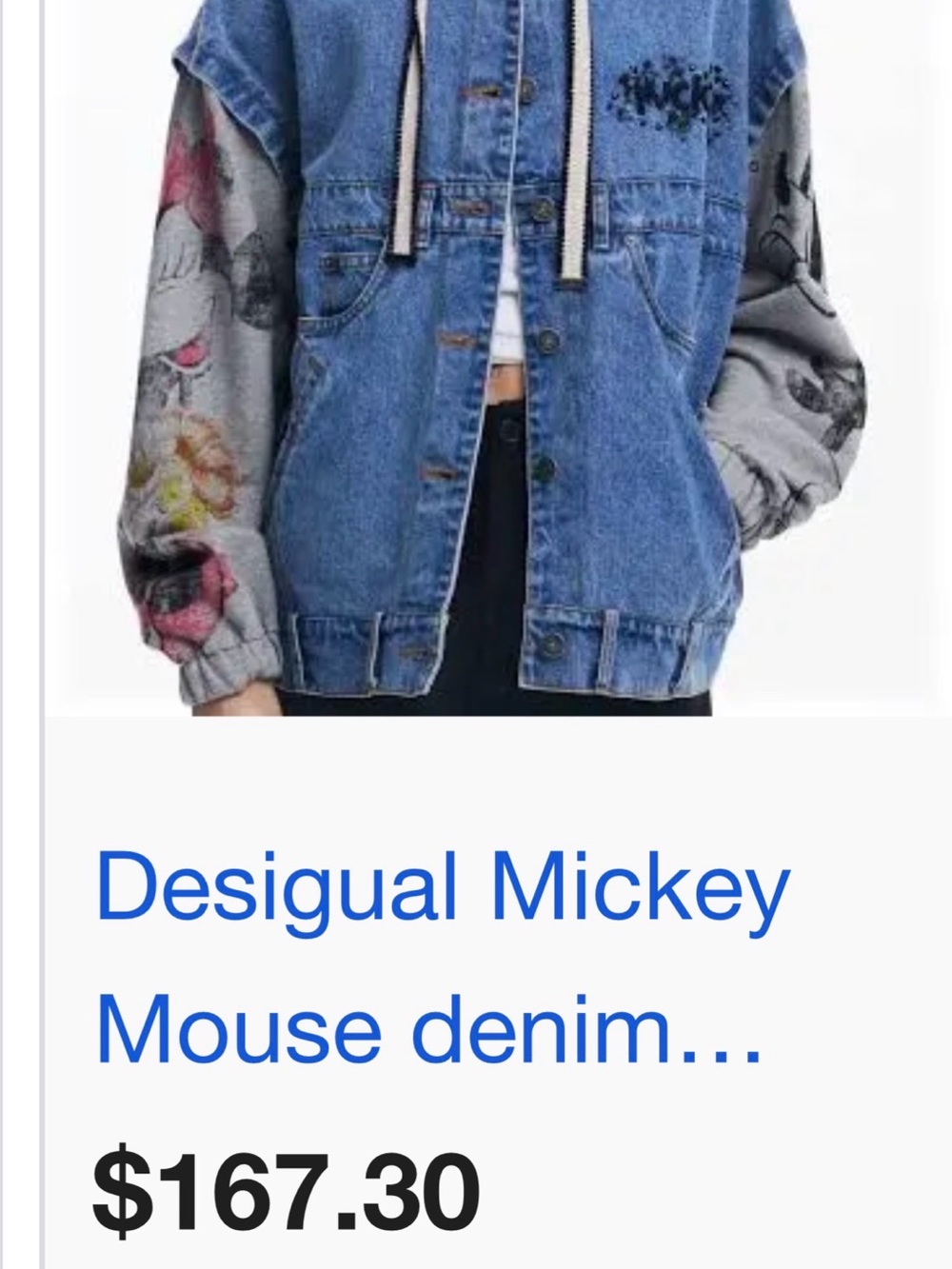 Desigual Blue Denim Jacket with Printed Gray Sleeves